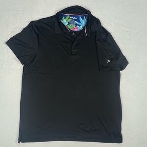 Men's Black Golf Polo w/Floral-Trim Collar Sporty, Casual, Business Casual